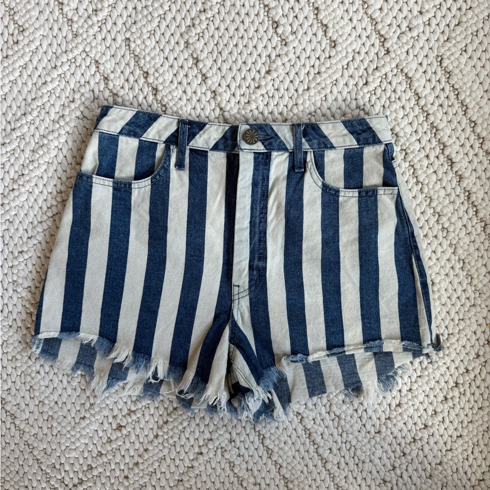 Show Me Your MuMu Blue and White Jean Shorts Nautical Stripes